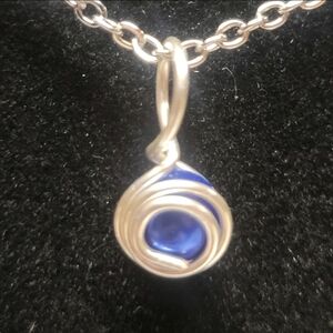 Silver and Blue Faux Pearl Necklace